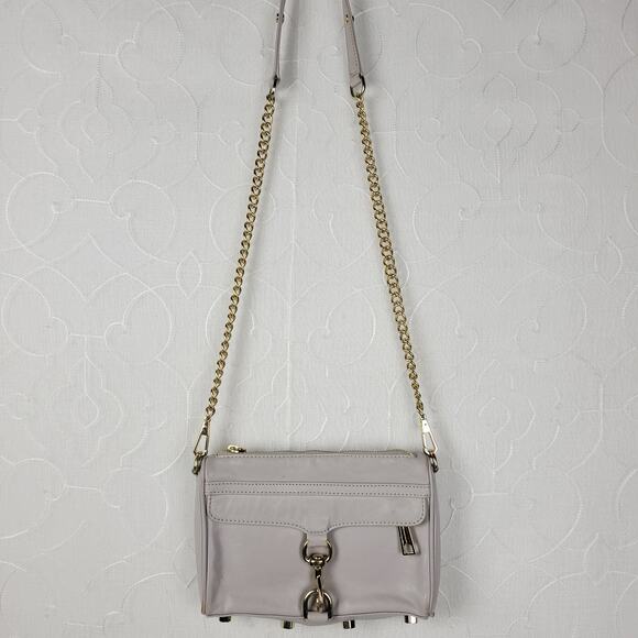 Rebecca Minkoff Womens Mini Mac Crossbody Bag Gray Leather Chain Strap Purse - Picture 3 of 16
